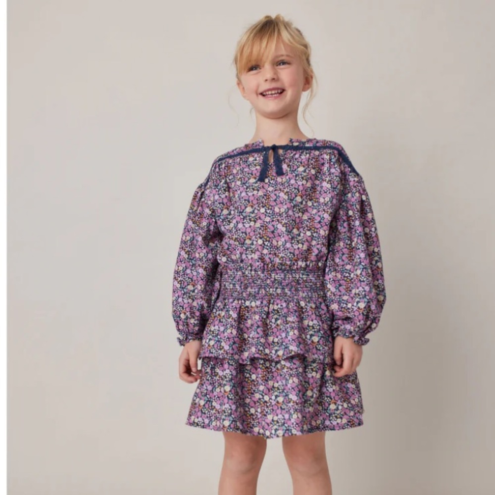 TOCOTO VINTAGE Girls OUTFIT Purple Floral Tiered skirt set with Smocked Waist